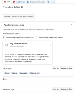 Exemplo de como Yoast do site aparece no WordPress