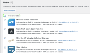Demonstração da tela de atualizações