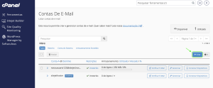 Representação da sessão "Contas De Email" e a localização do botão "Criar"