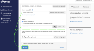 Representação da localização do botão "Criar"