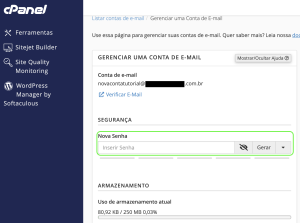 Demonstração do campo da nova senha