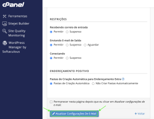 Representação da localização do botão "Atualizar configurações de e-mail"
