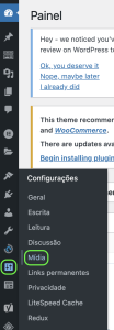 Representação do painel e da localização das configurações da mídia 