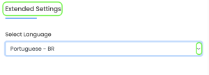 Representação da sessão "Extended Settings" e onde clicar para definir um idioma