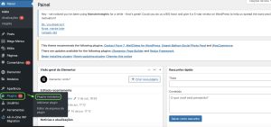 Demonstração do painel central à plugins instalados