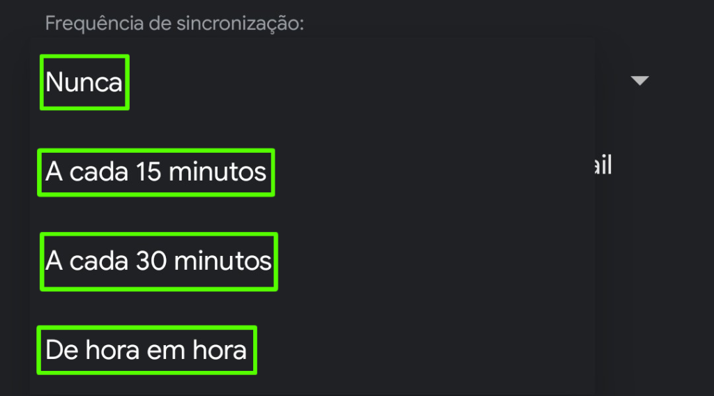 Representação das opções de frequência 