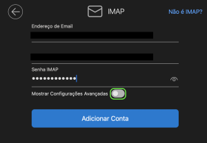 Representação da localização do botão que mostra as configurações avançadas 