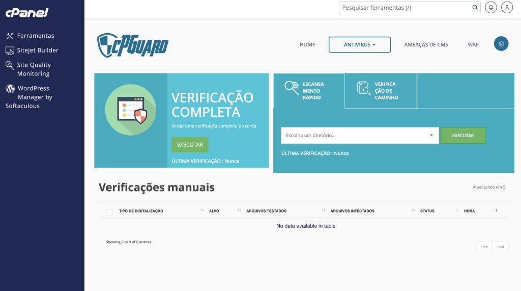 Representação da tela da opção "Verificação manual"
