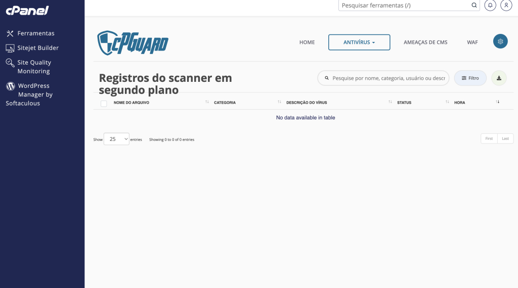 Representação da tela da opção "Registros de scanner"
