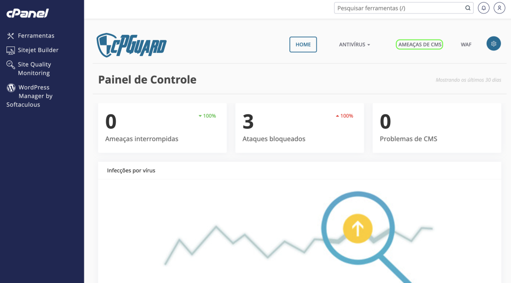 Representação da localização do botão "Ameaças de CMS"