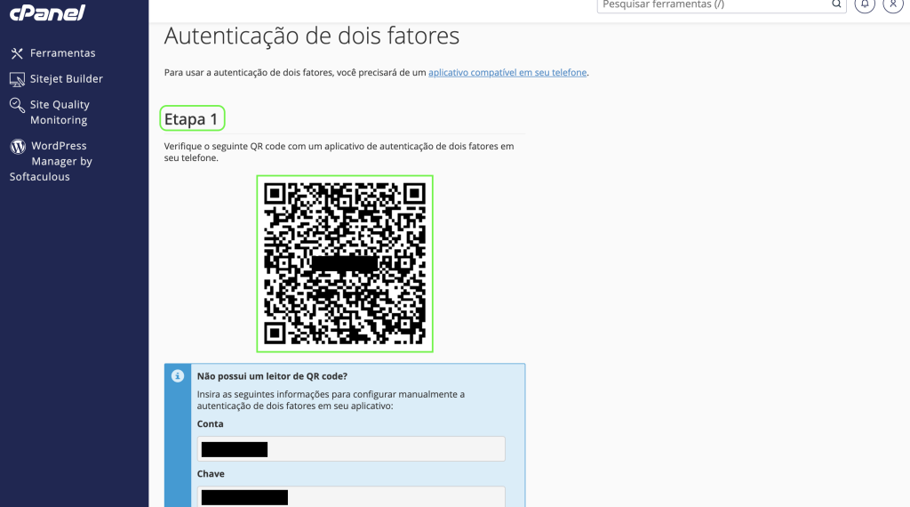 Representação da tela e da primeira etapa para a configuração