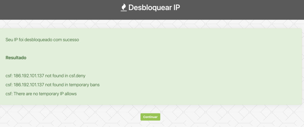 Representação do resultado em que o IP estava bloqueado