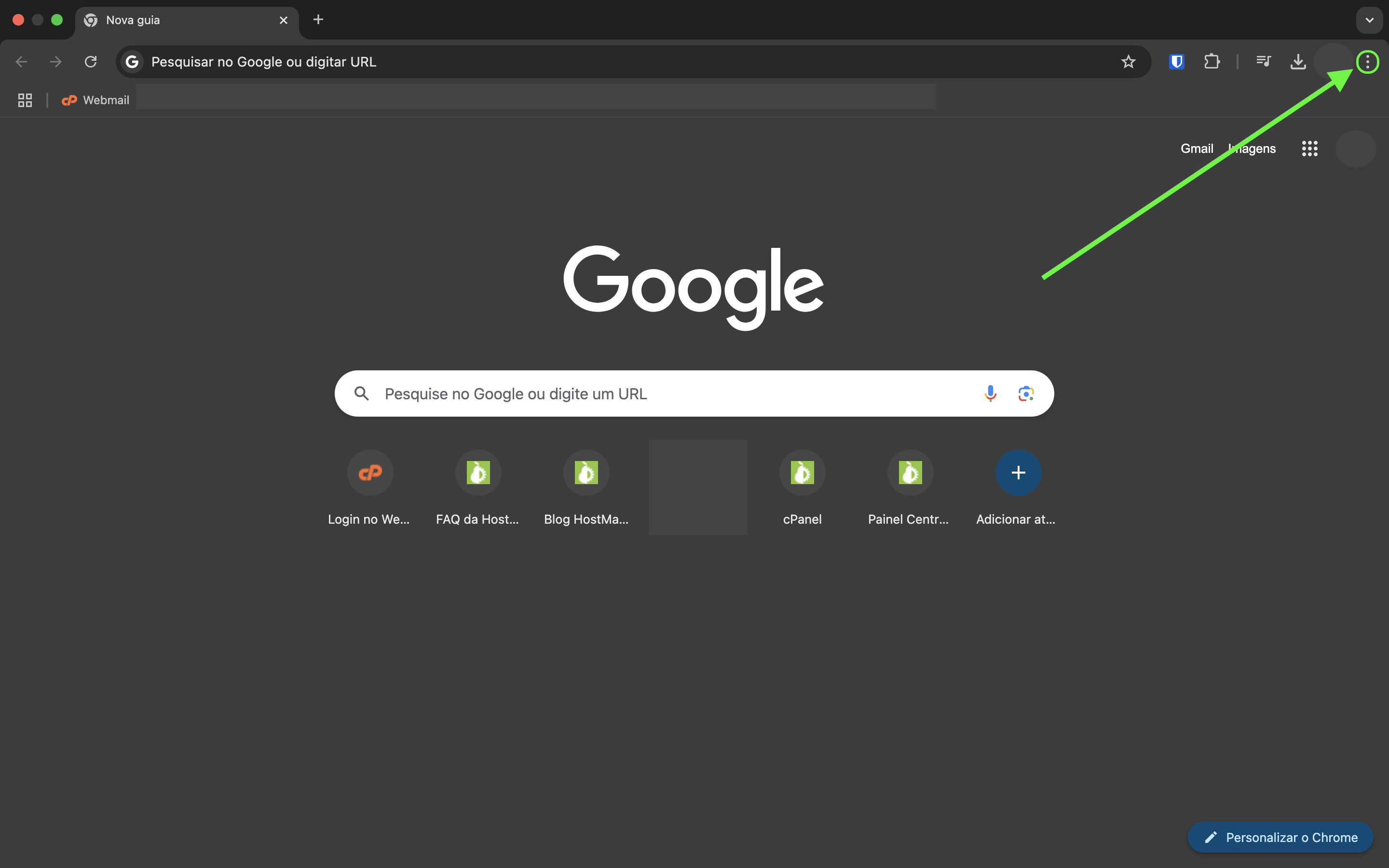 Representação da tela inicial do Google e a localização do botão