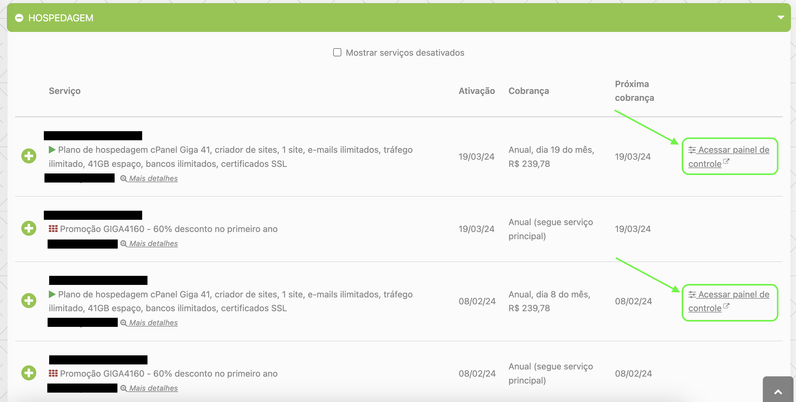 Representação da localização do botão "Acessar painel de controle"