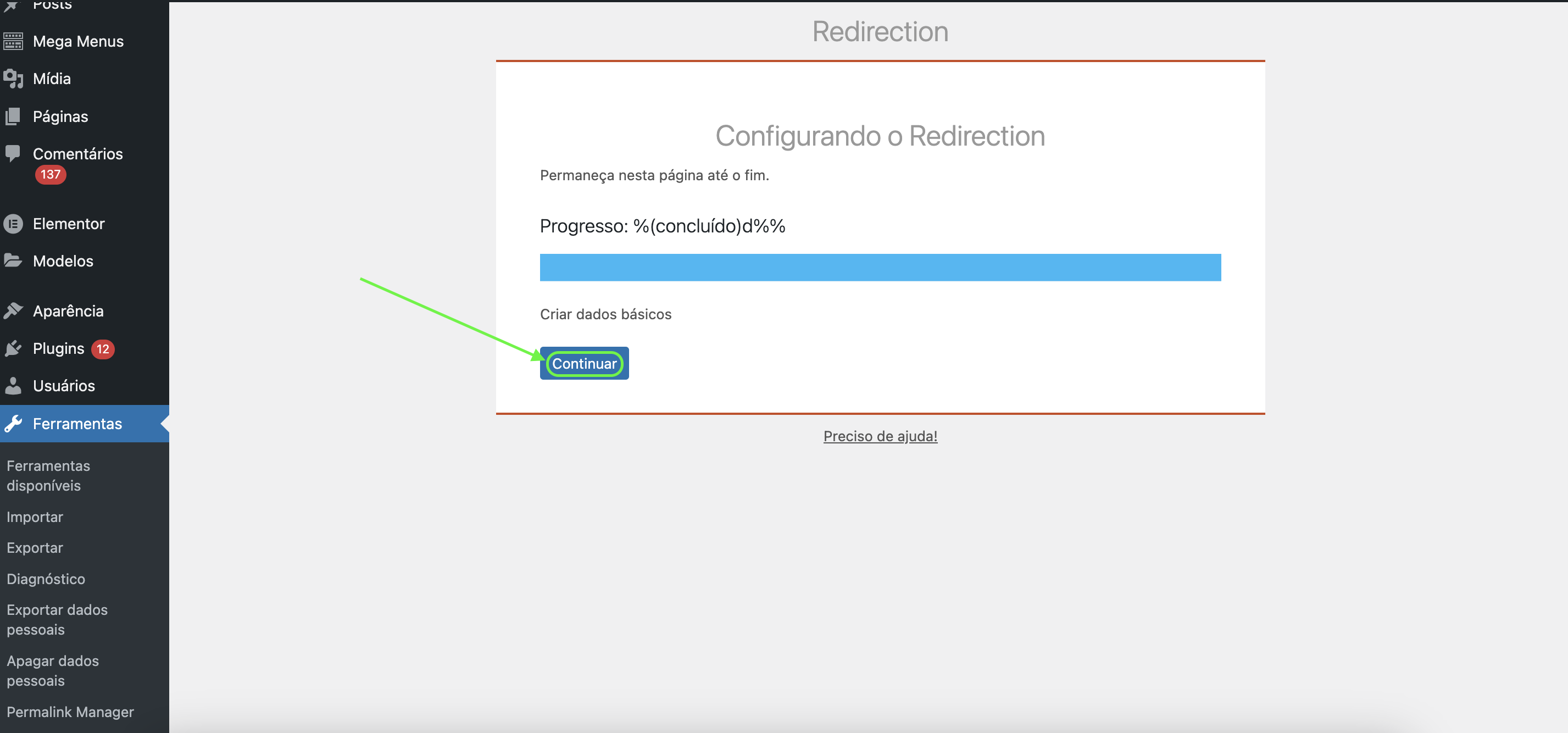 Tela de carregamento do Redirection