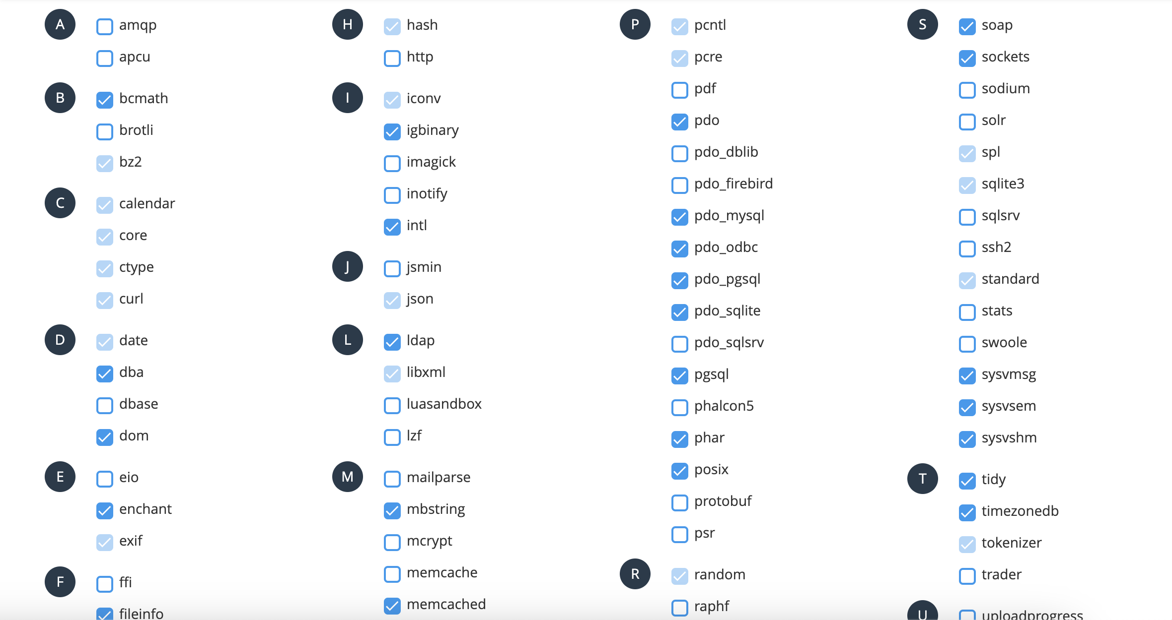 Representação da lista de extensões da versão 8.4 do PHP