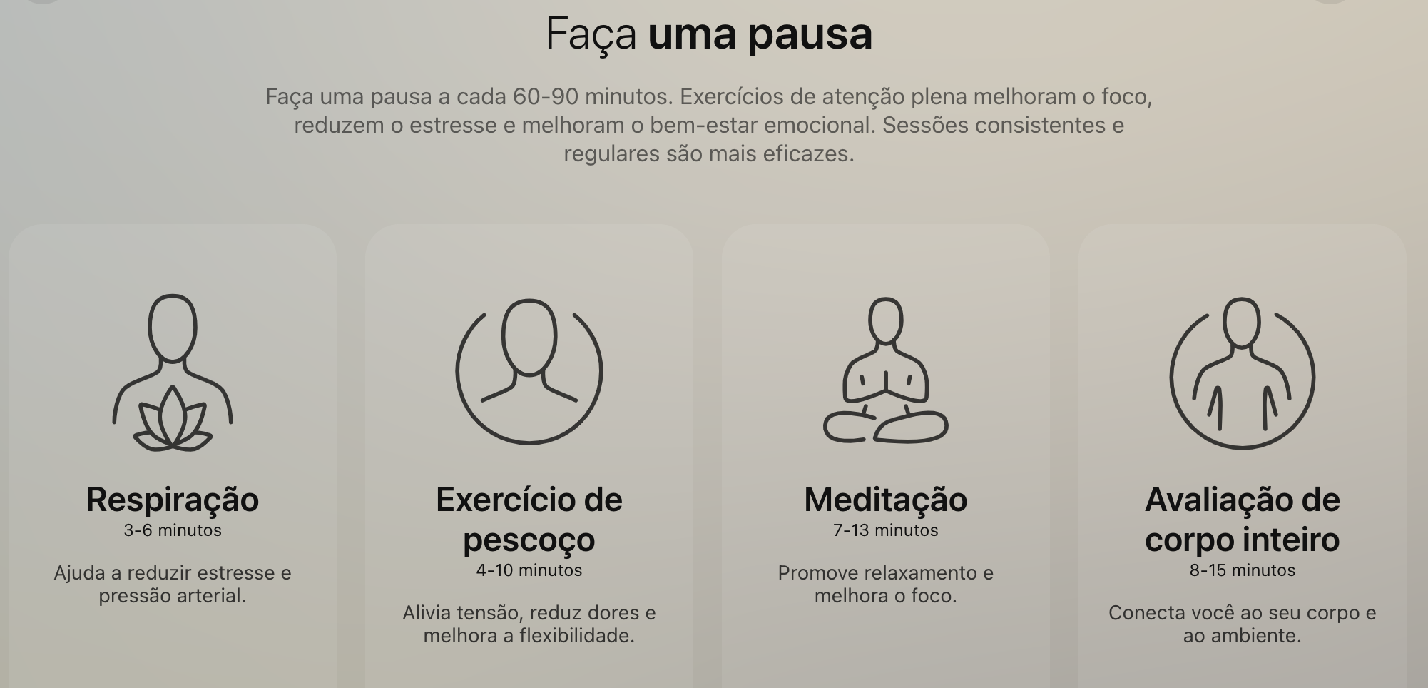 Representação dos tipos de pausa disponíveis 