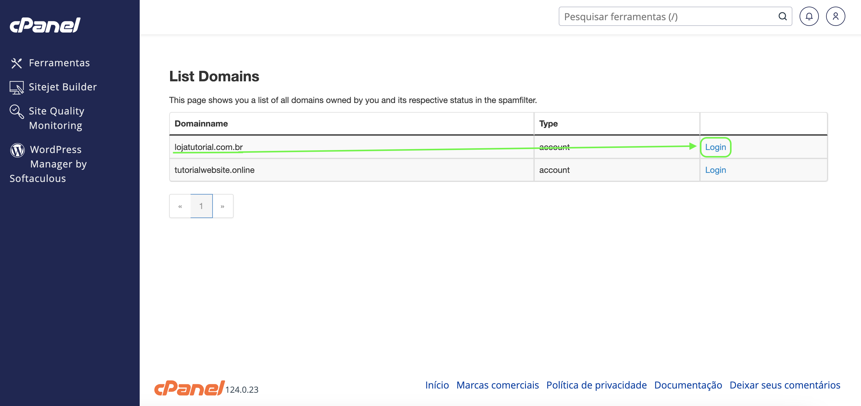 Representação da localização do botão "Login"
