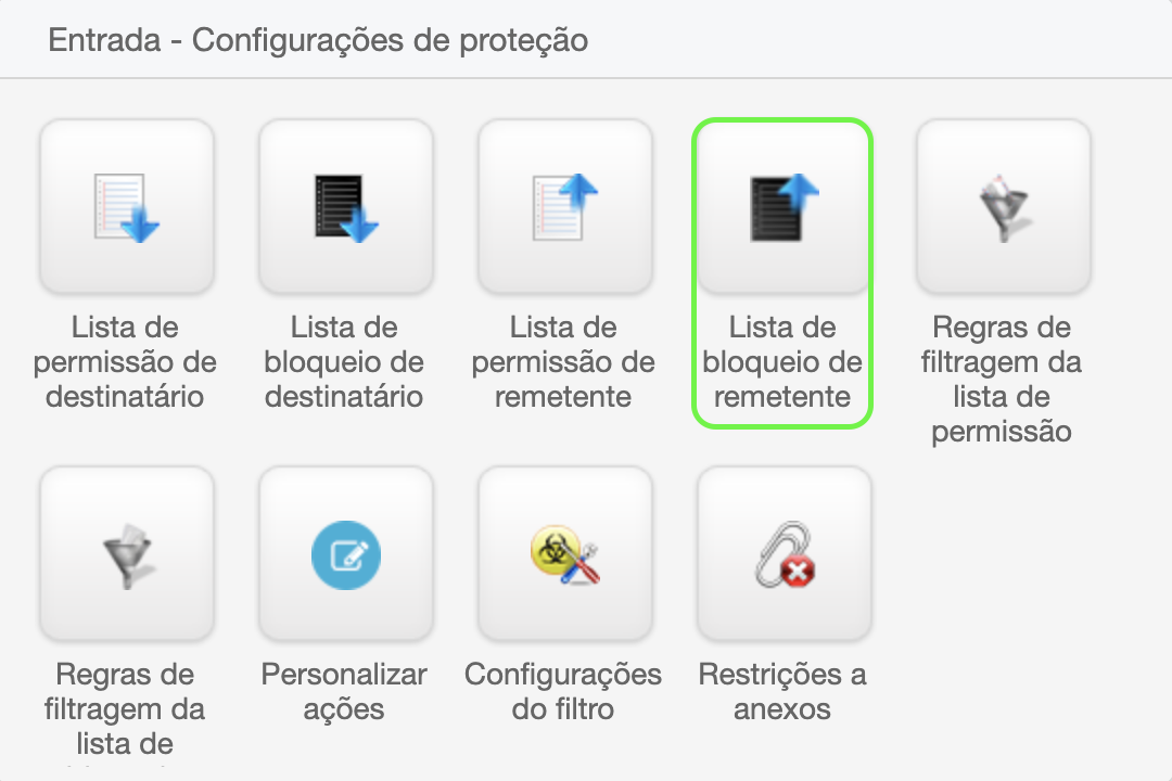 Representação da localização da Lista de bloqueio de remetente