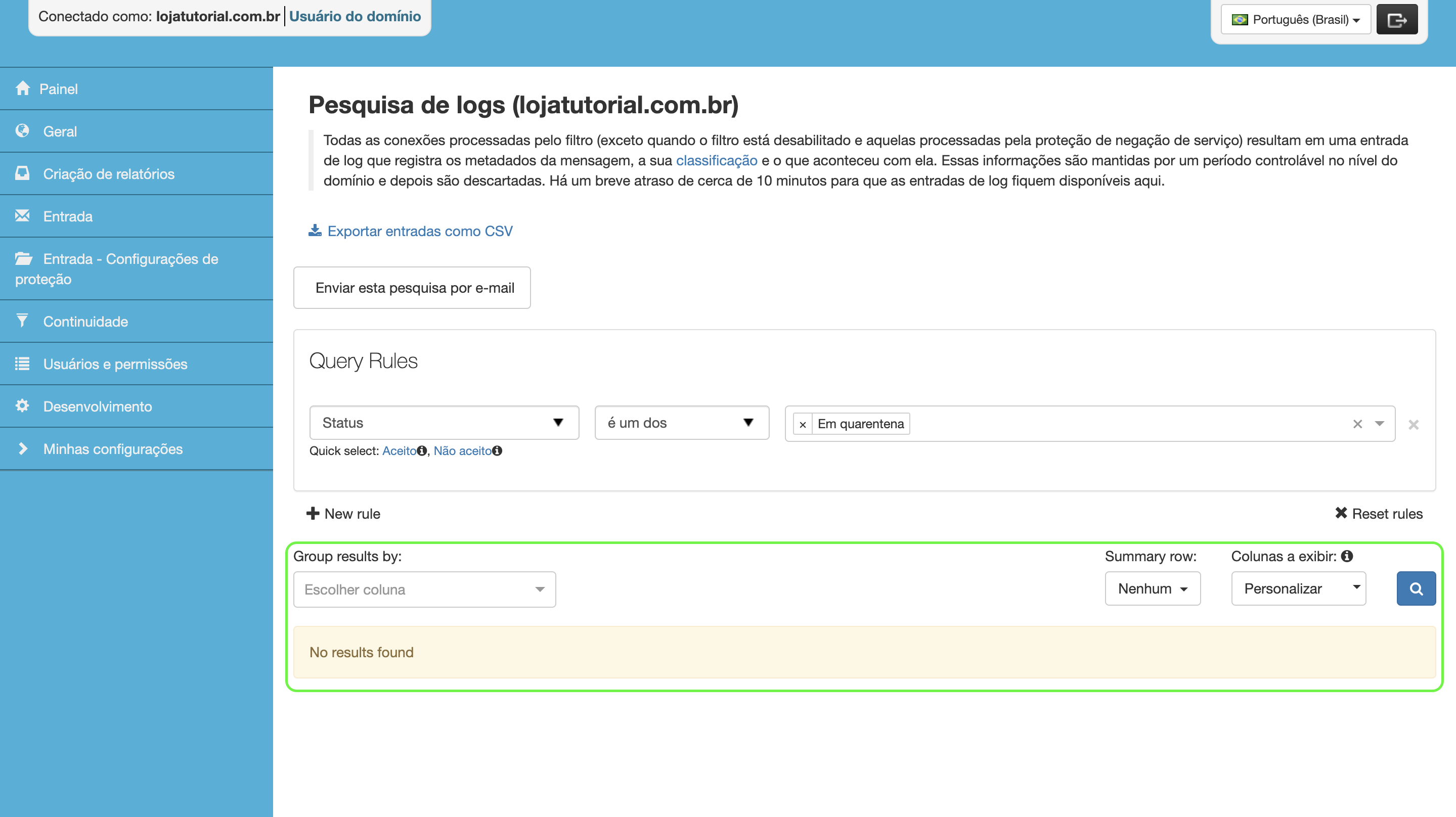 Representação da localização da lista de spam bloqueados