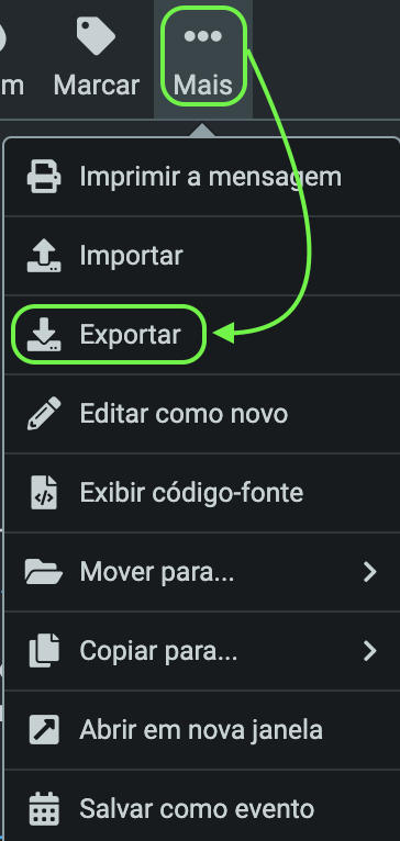 Representação da localização da opção "Exportar"