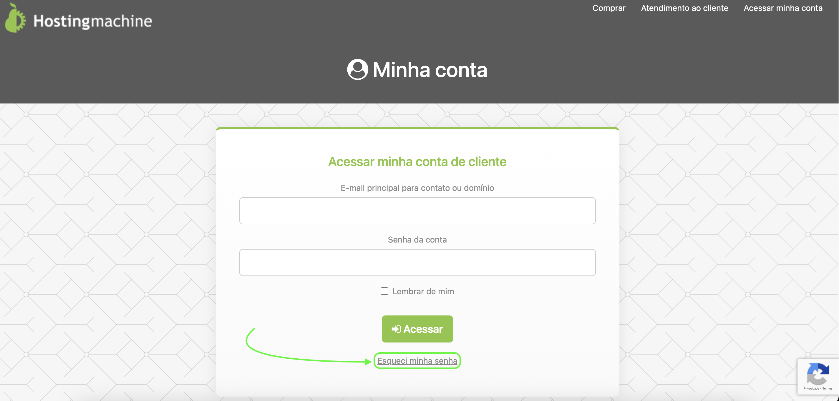 Representação da localização do botão "Esqueci minha senha"