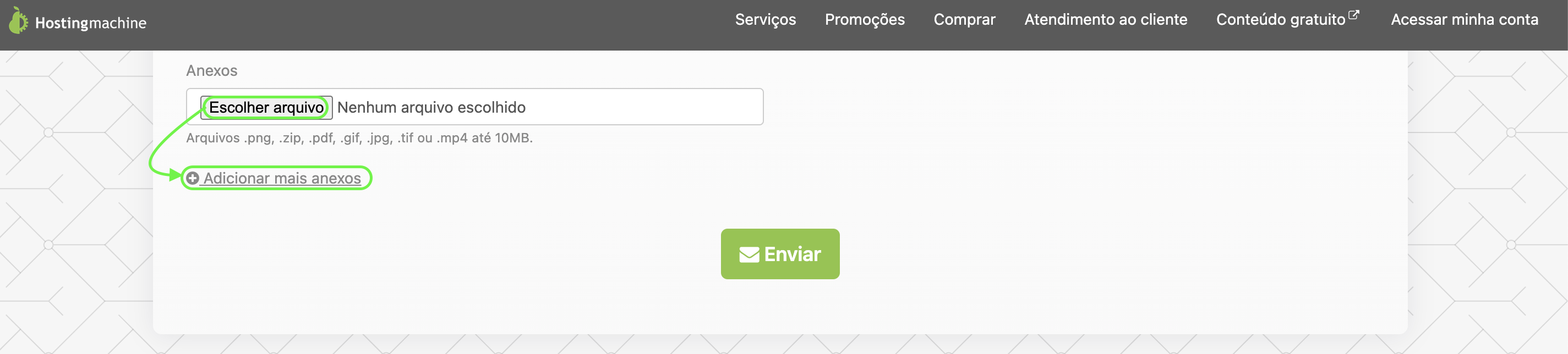 Representação da localização dos botões para anexar os documentos 