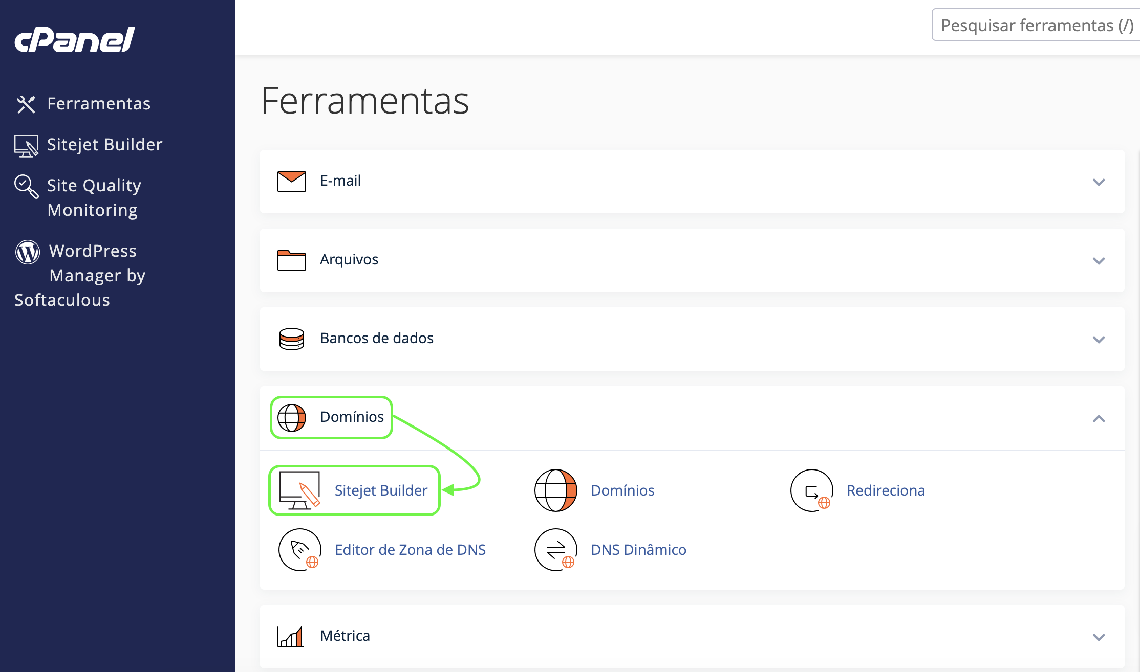 Representação da localização do SiteJet Builder