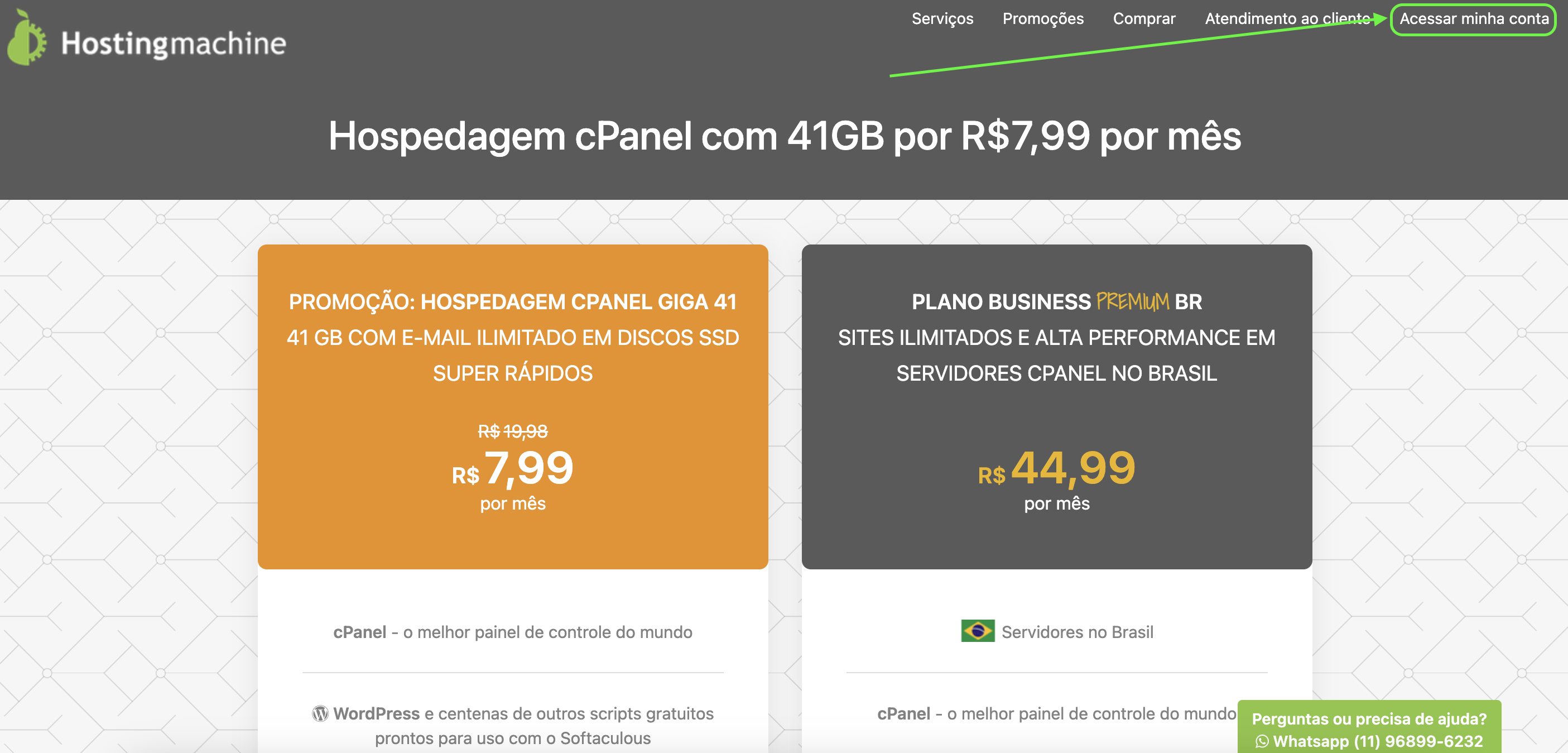 Representação da localização de "Acessar minha conta"