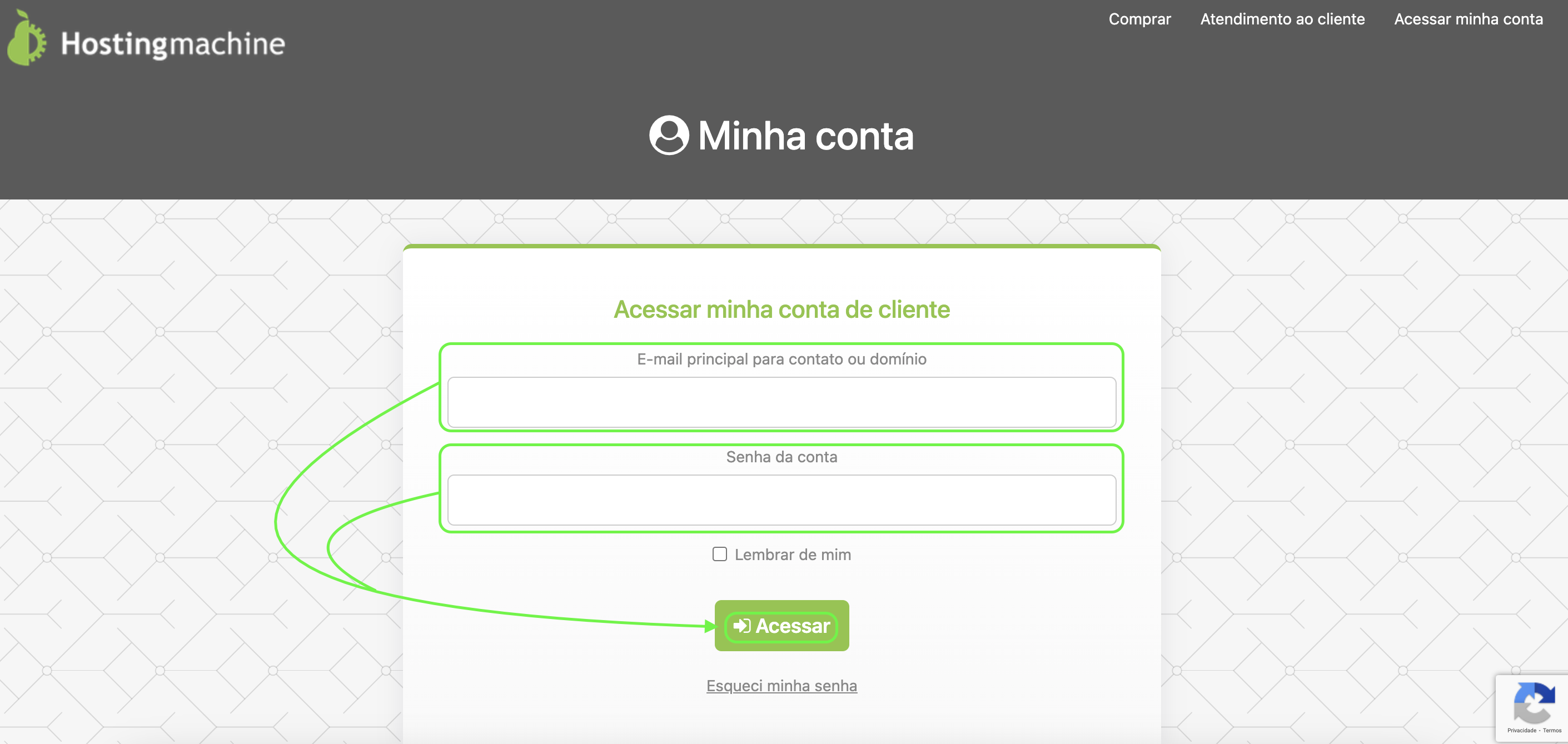 Representação da localização do botão "Acessar"