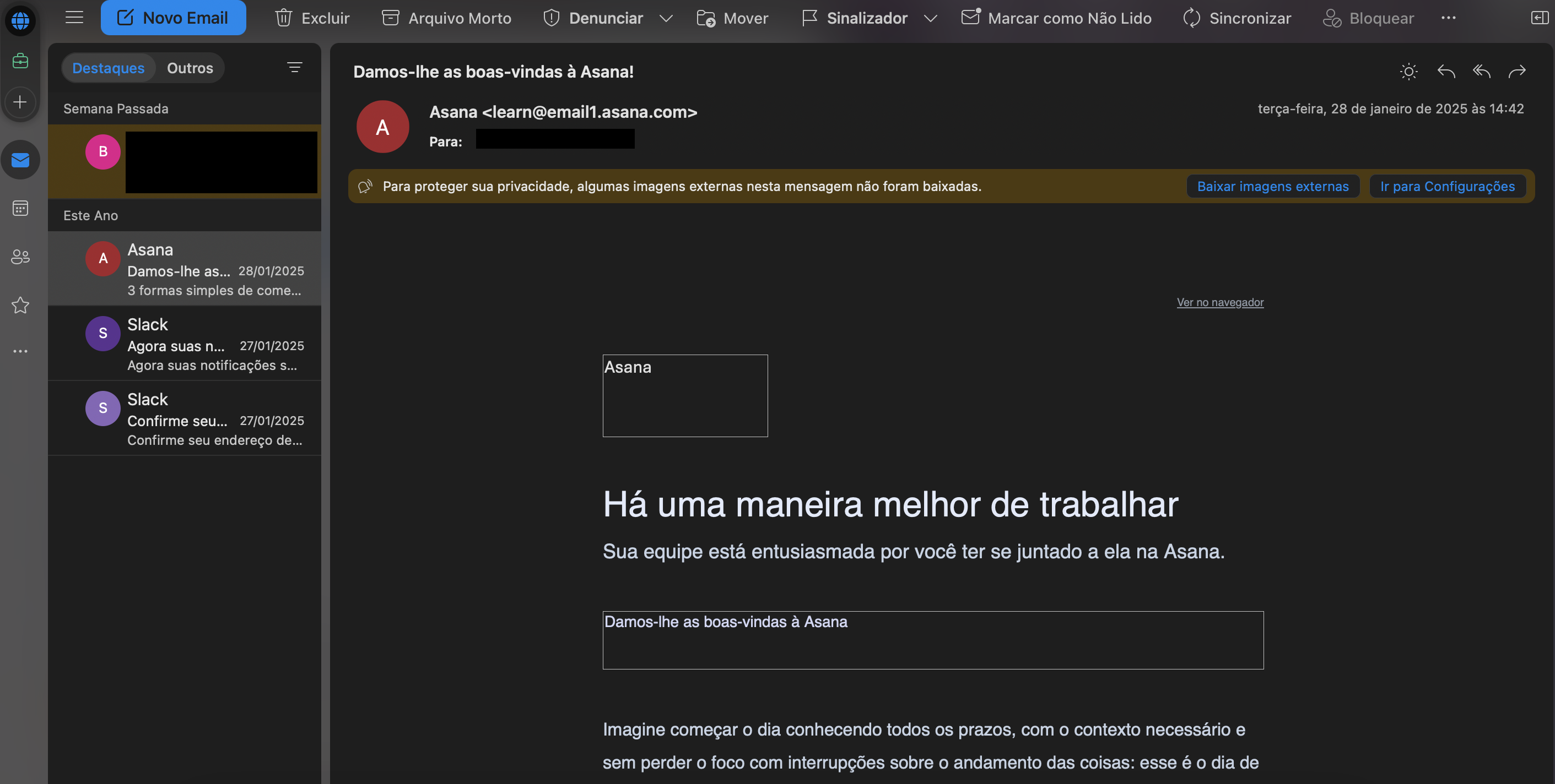 Representação da mensagem aberta