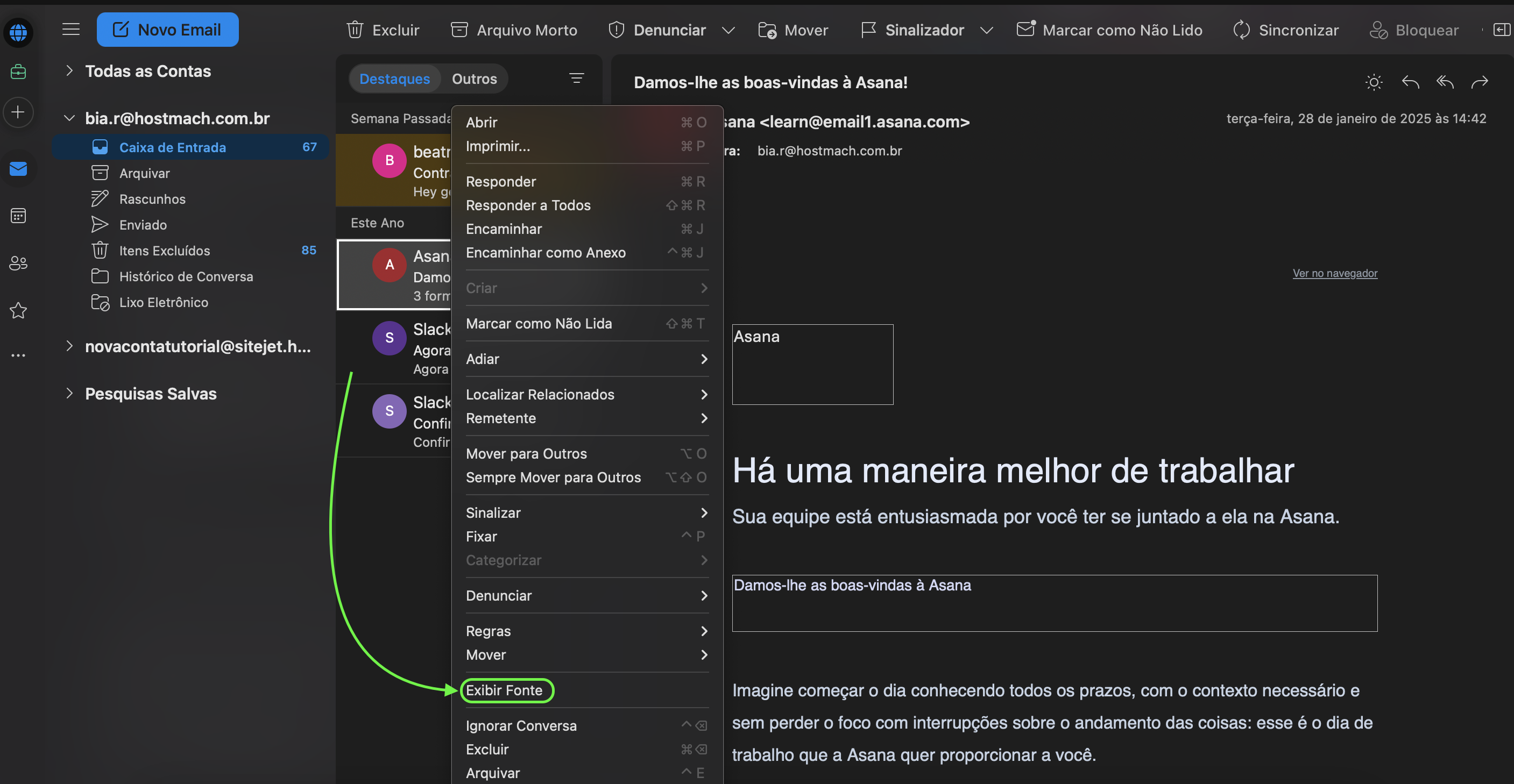 Representação da localização da opção "Ver fonte"