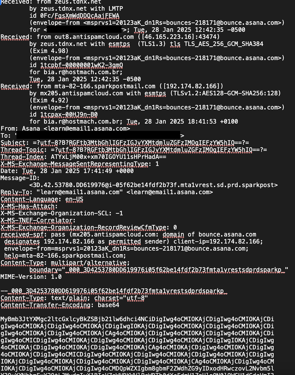 Representação do código fonte da mensagem de e-mail