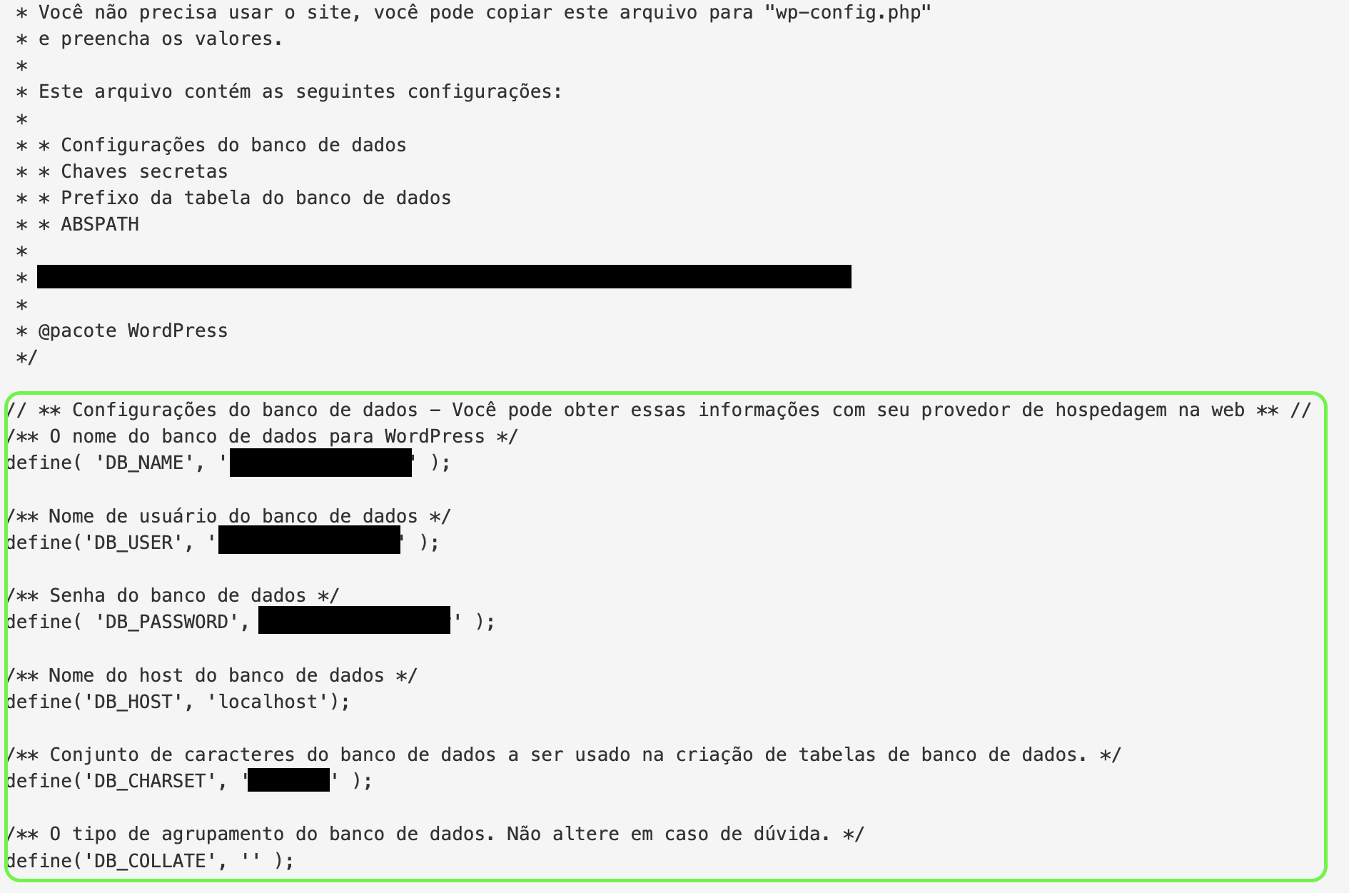 Representação do trecho de configurações do MySQL