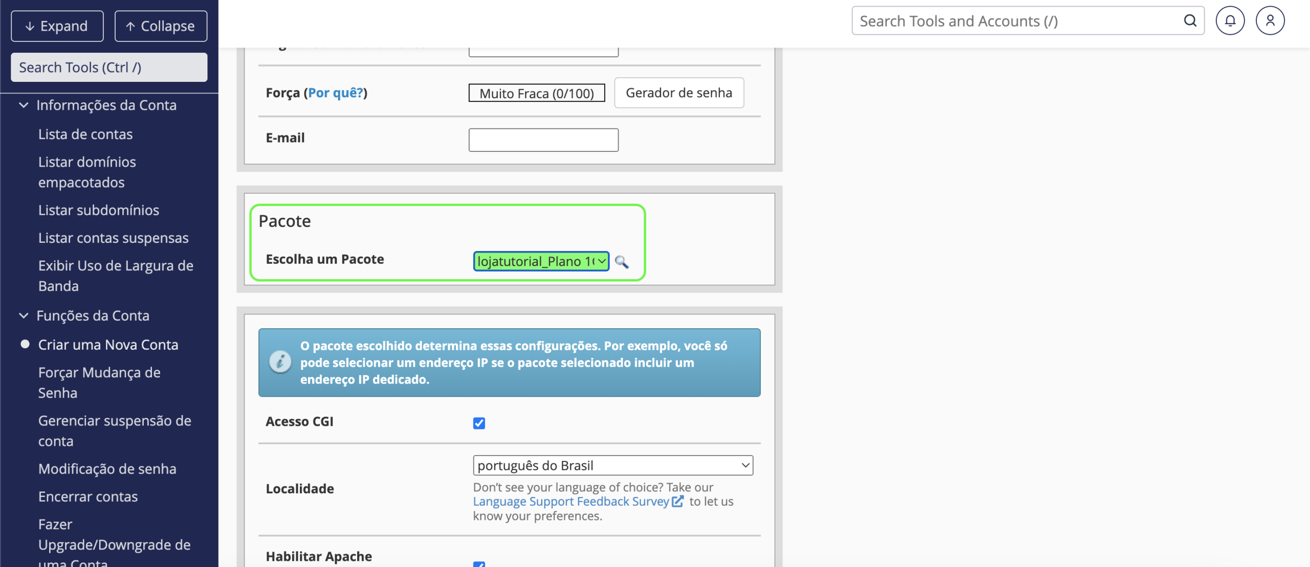 Representação da caixa de "Pacote"