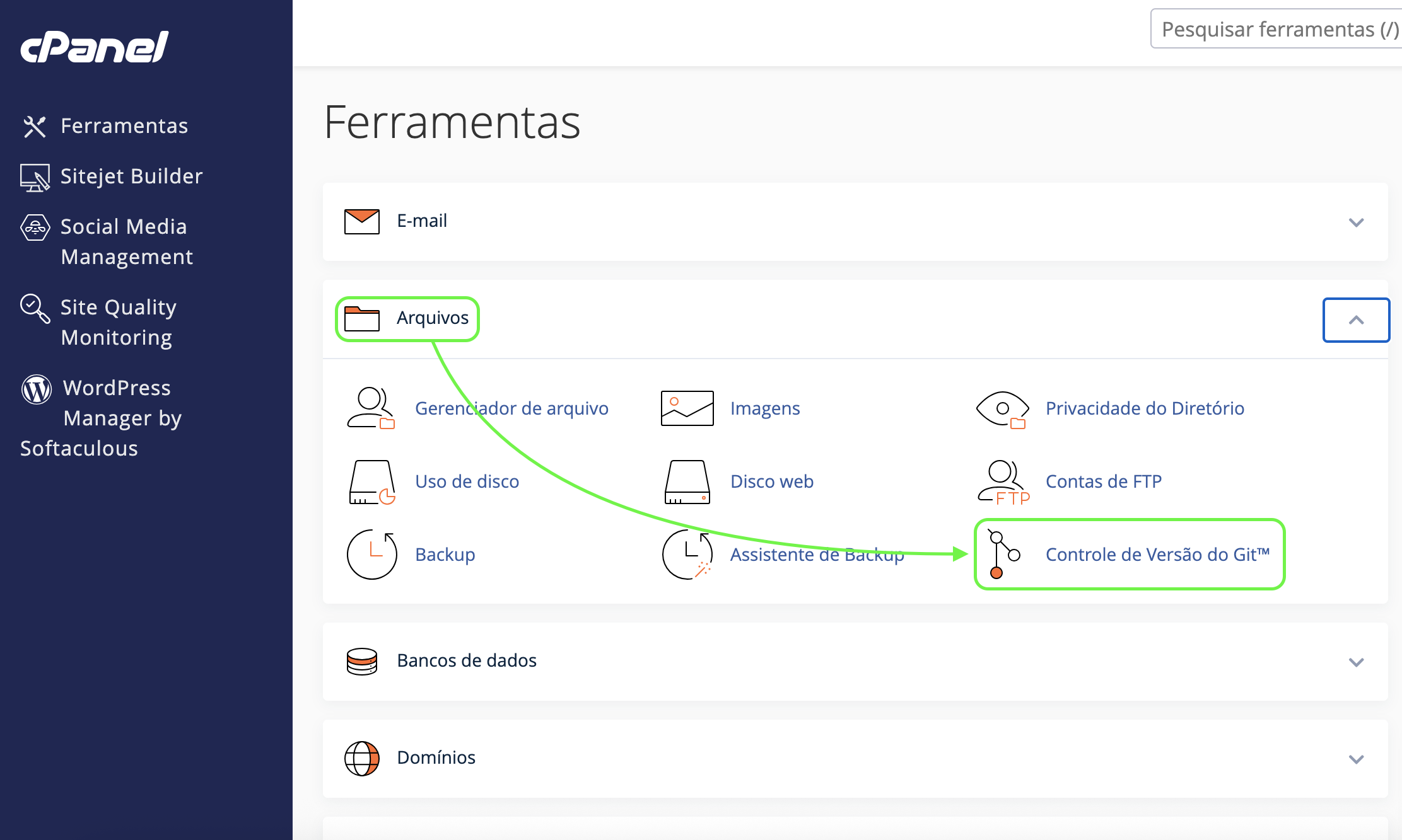 Representação da localização de "Controle de versão do Git"
