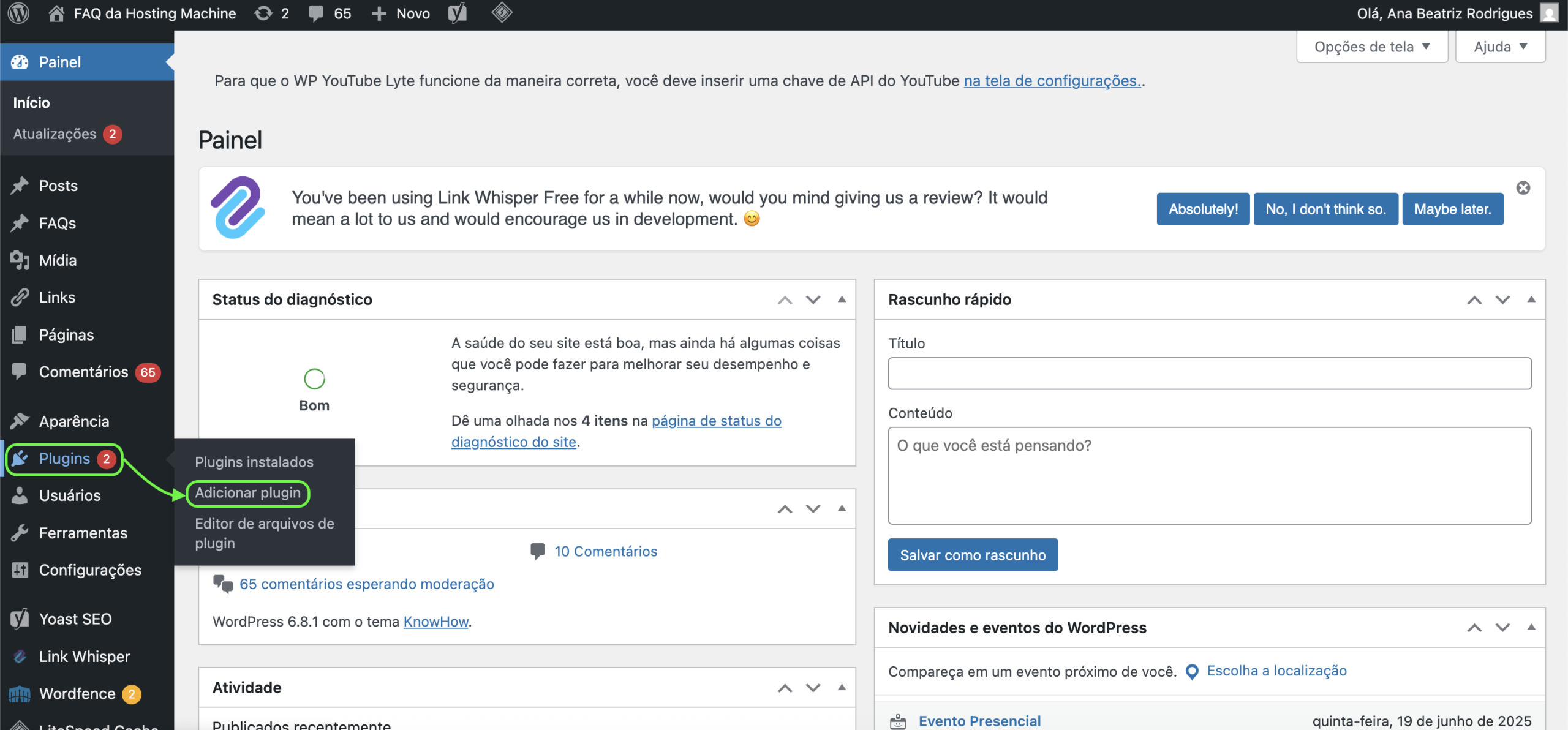 Representação da localização da opção "Adicionar plugin"
