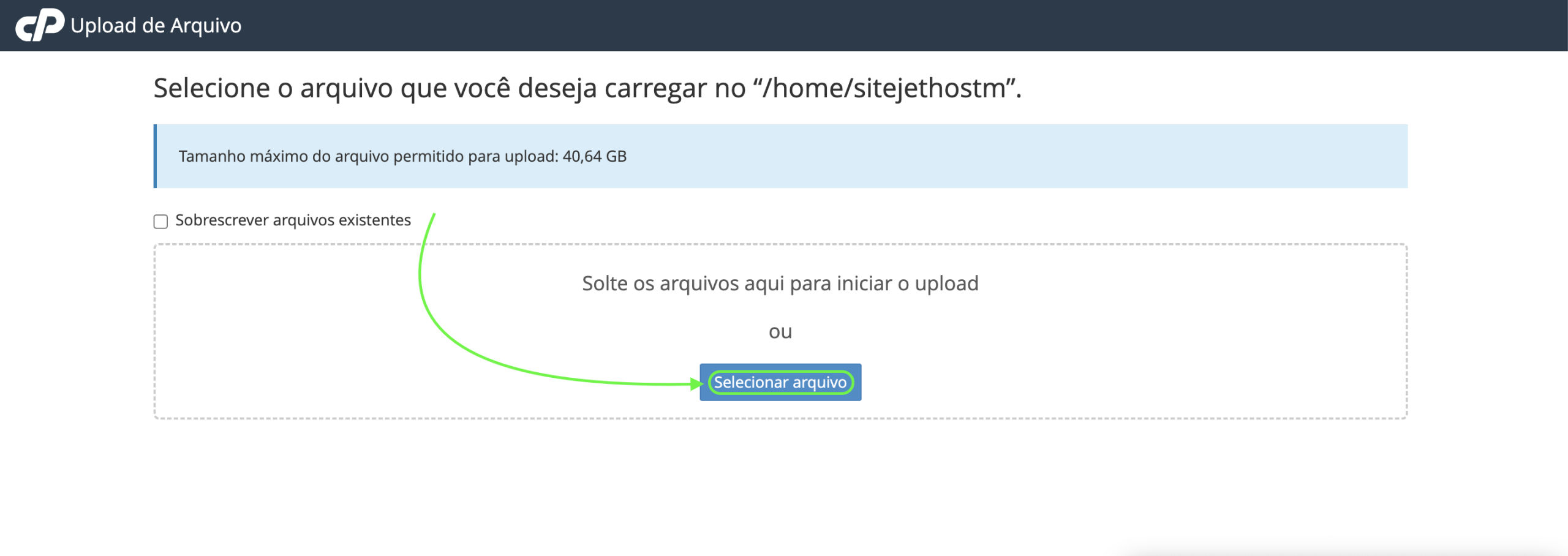 Representação da localização do botão "Selecionar arquivo"