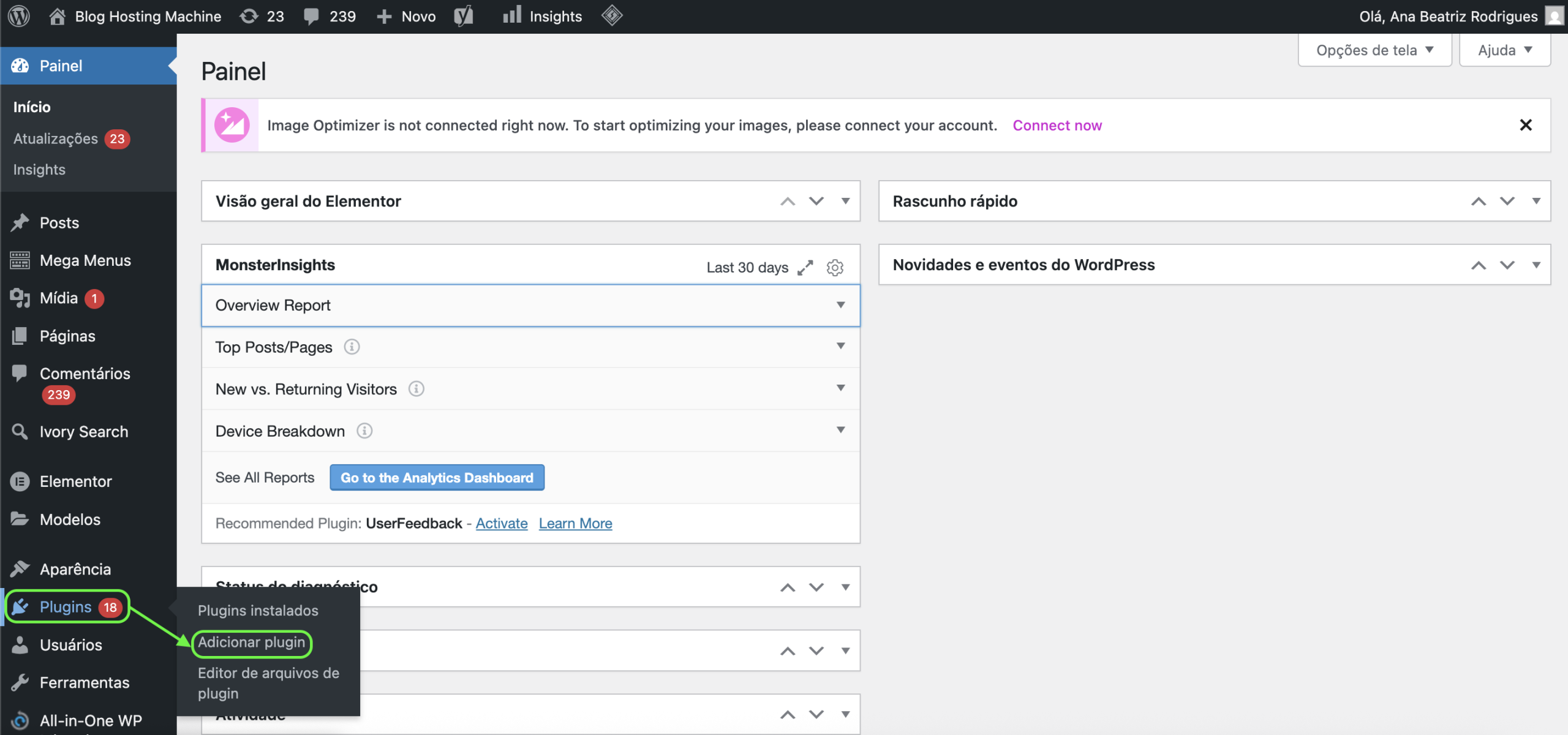 Representação da localização da opção "Adicionar plugin"