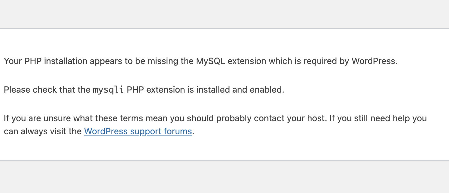 erro "PHP installation appears to be missing the MySQL extension"