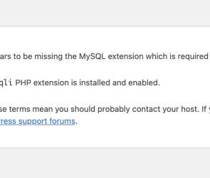 erro "PHP installation appears to be missing the MySQL extension"