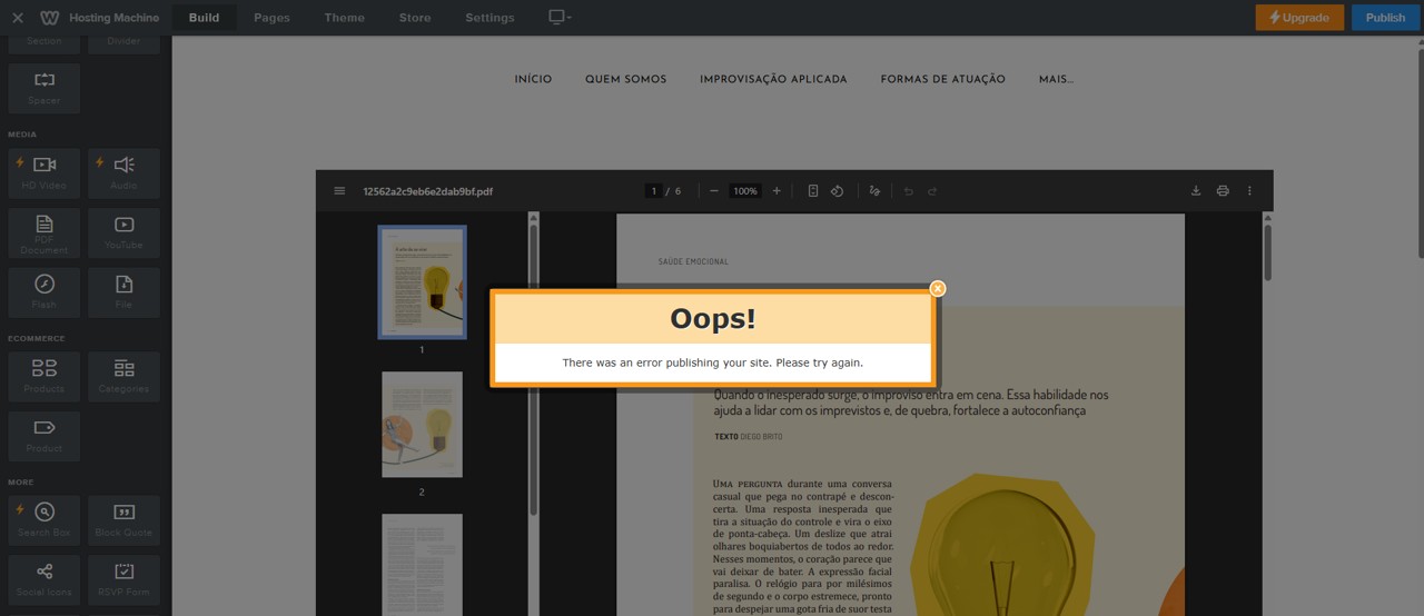 Weebly - There was an error publishing your site