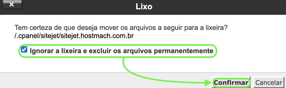 Representação de como excluir o arquivo do site