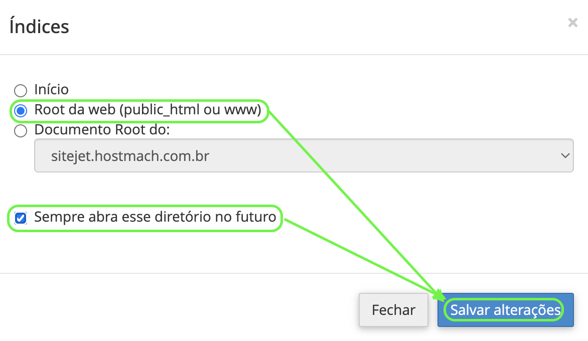 Representação da localização das opções 