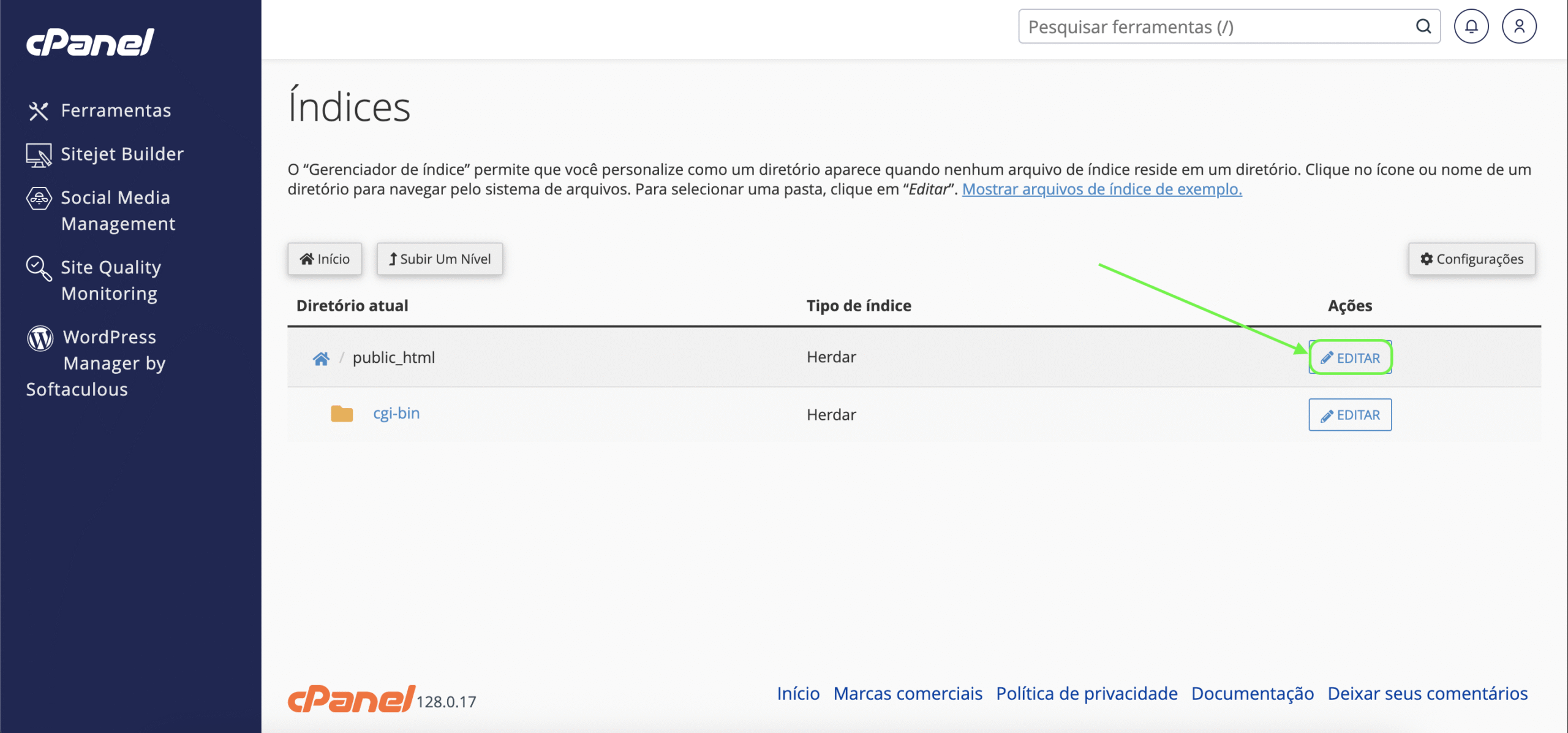 Representação da localização da opção "Editar"