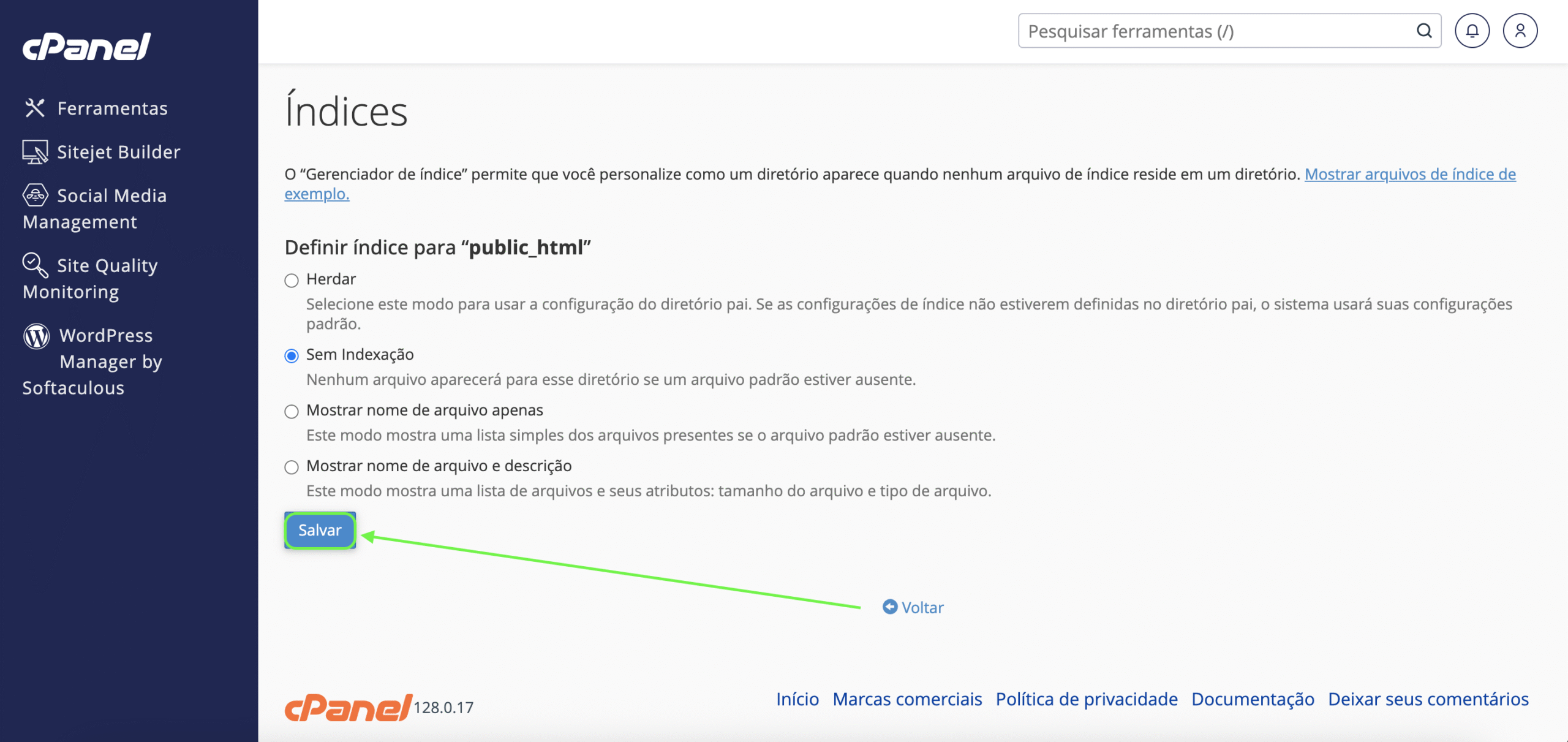 Representação da localização do botão "Salvar"
