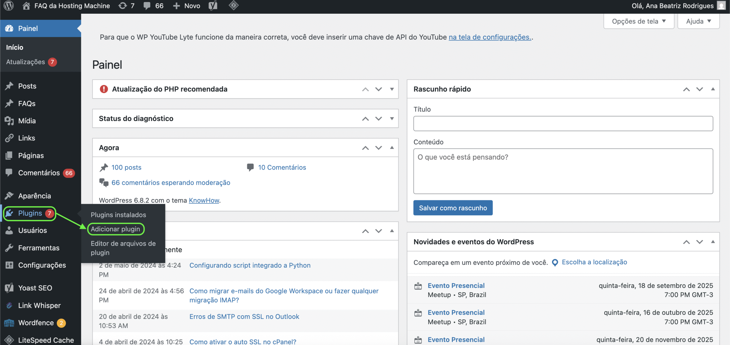 Representação da localização da opção "Adicionar plugin"
