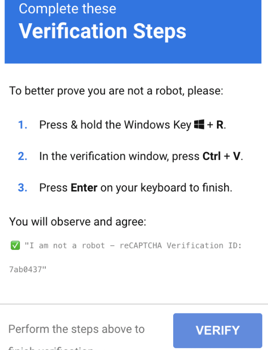 reCAPTCHA falso - Complete these verification steps