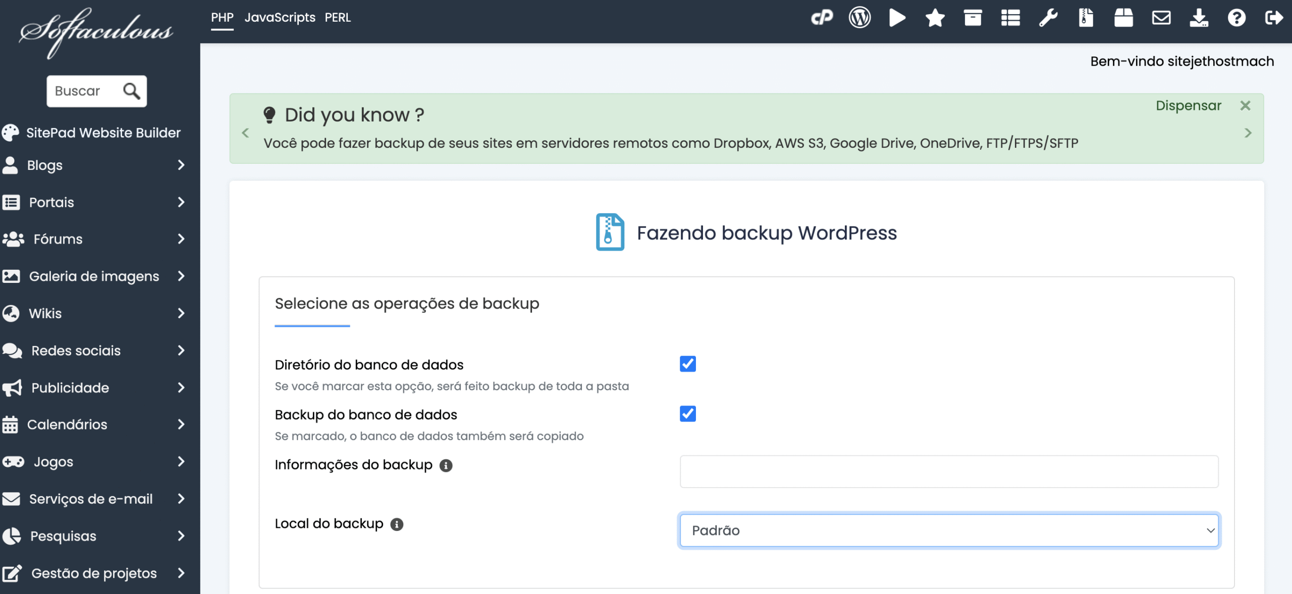 Representação de operações de backup