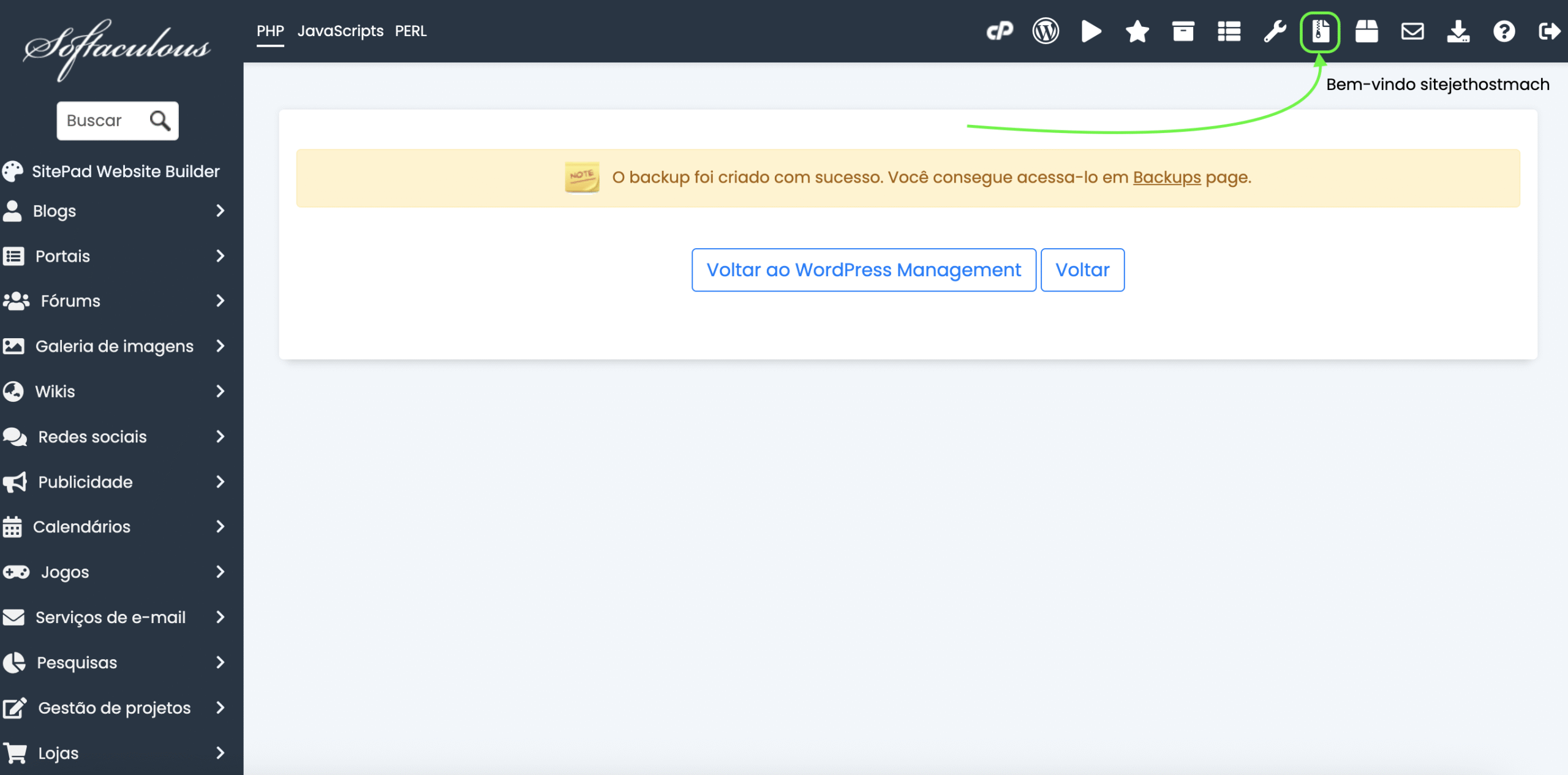 Representação do ícone da área de backup